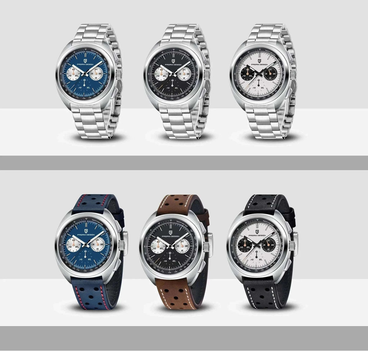 Pagani Design Panda Dial Chronograph Watch VK63 Sapphire-Steel Blue / france