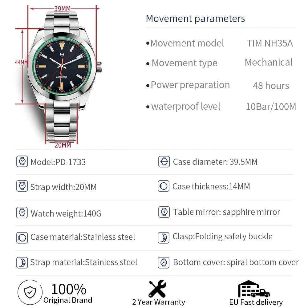 Pagani Design Z-Blue Automatic Watch with Sapphire Glass-Black Green / MIYOTA 8215 / United States