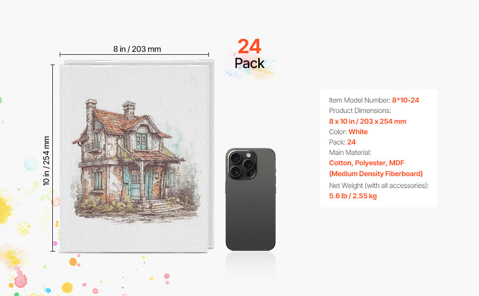 Zestaw 24 sztuk płócien malarskich 8x10 cali