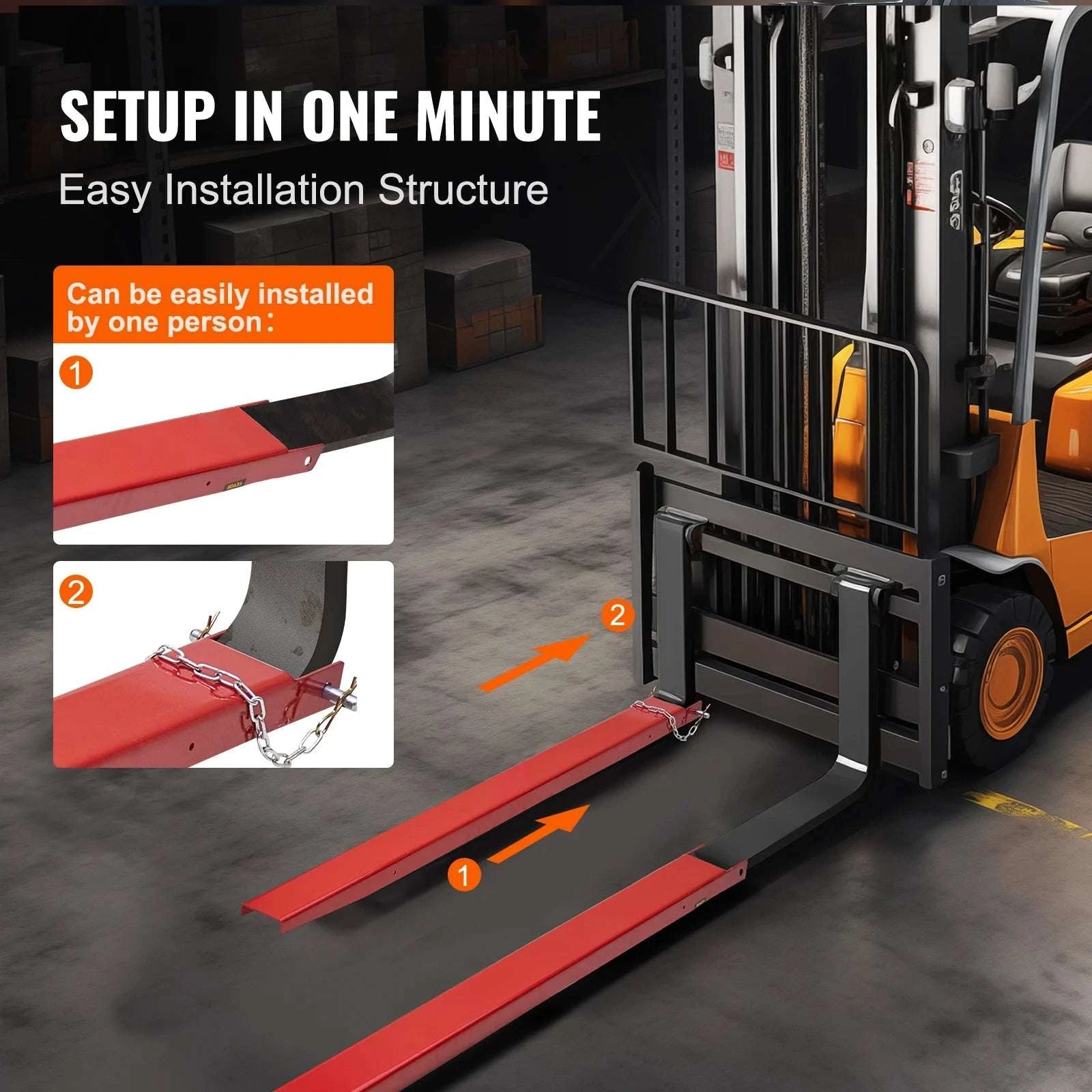 Pallet Fork Extensions 72''/82'' Steel Sleeves with Pins for Forklifts-72inch / CZECH REPUBLIC