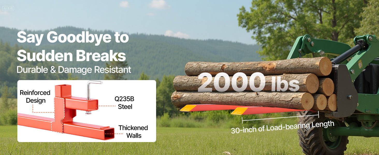 SucceBuy 2000 lb Zvedací chránič paletových vidlic s upevněním 43 in Celková délka Rychlé připevnění k traktoru Vidlice pro nese, nákladní lopata, kolový nosič skluzového jeřábu