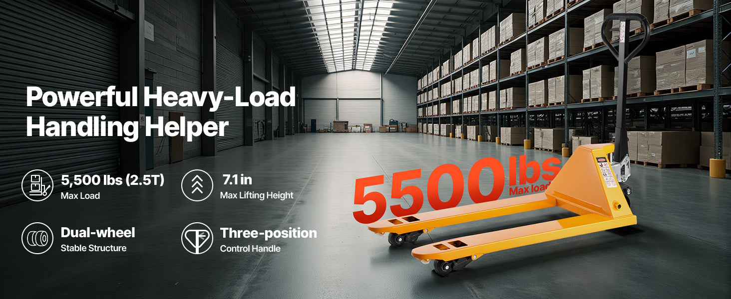 5500 lbs Manual Pallet Jack Heavy Duty 3.35–7.1 in Lift Range