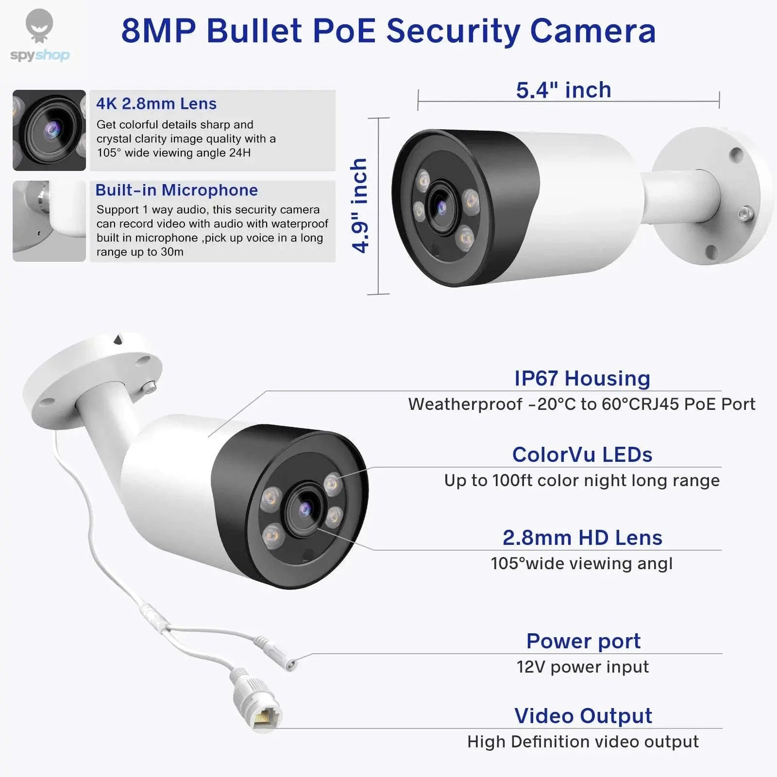 Panoeagle ColorVu POE Bullet Camera – 8MP/5MP Full‑Color Night Surveillance-8MP 10PCS / 2.8mm / CHINA
