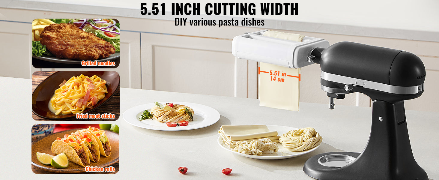 Accessoire 3-en-1 pour pâtes pour robot KitchenAid avec rouleau et coupe-pâtes