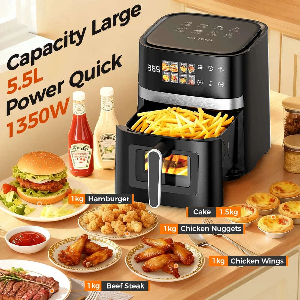 Patbrela 5.5L Air Fryer with Visible Window and Digital Touchscreen-Black / GERMANY / EU