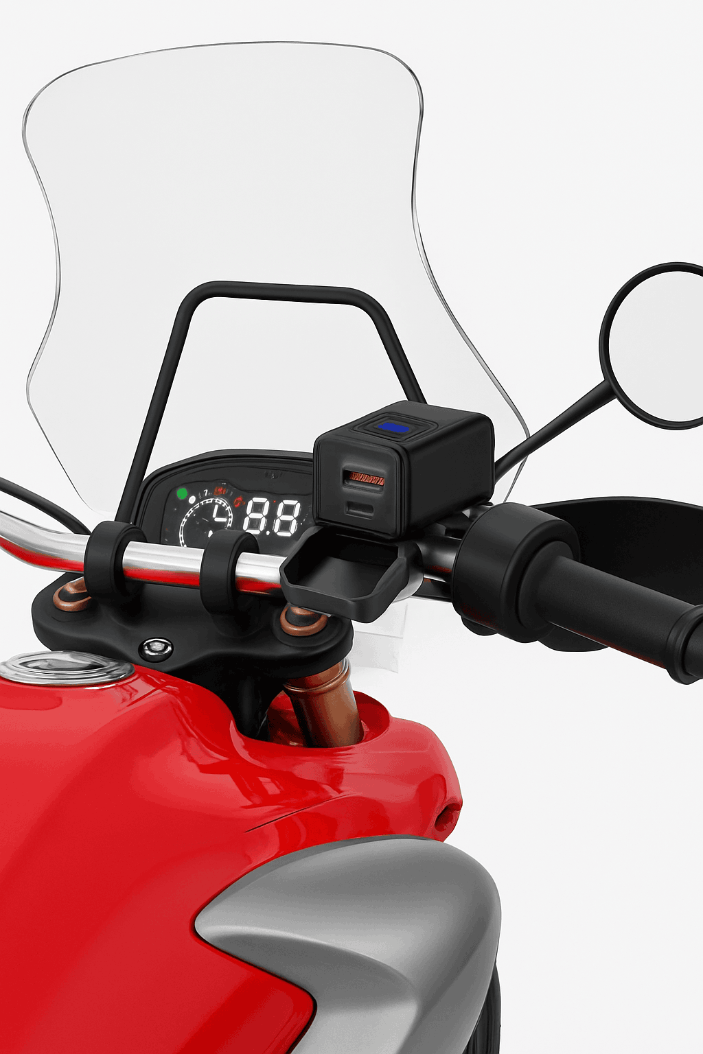 PD+QC3.0 Motorcycle USB Fast Charger with Voltmeter-PD Voltmeter