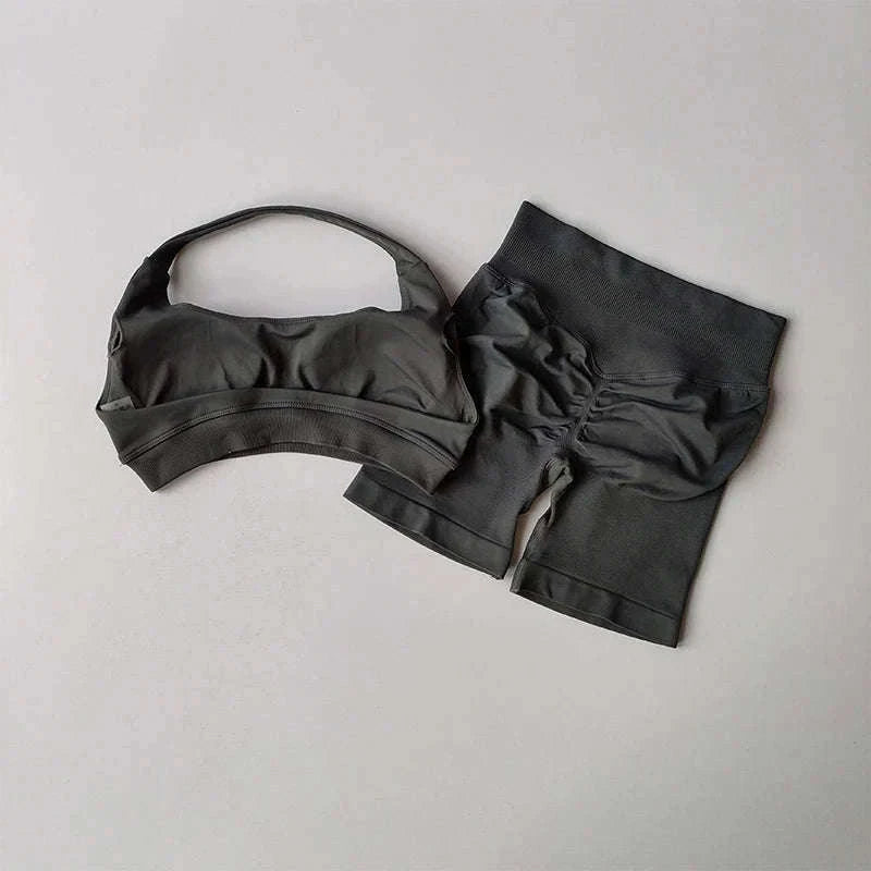 Peach Sports Bra & Shorts Set for Supportive Workouts-LightPink / S