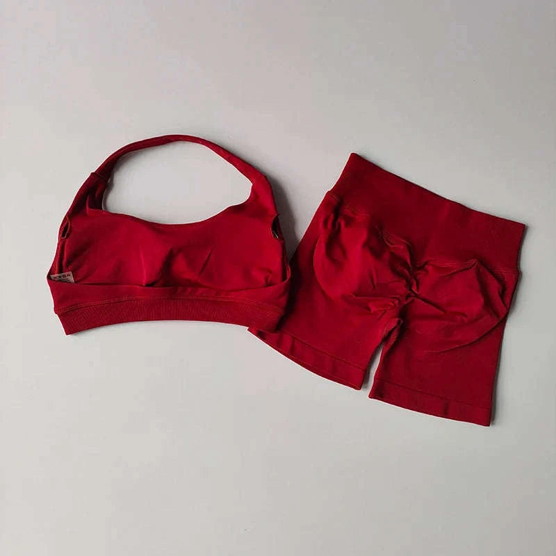 Peach Sports Bra & Shorts Set-LightPink / S