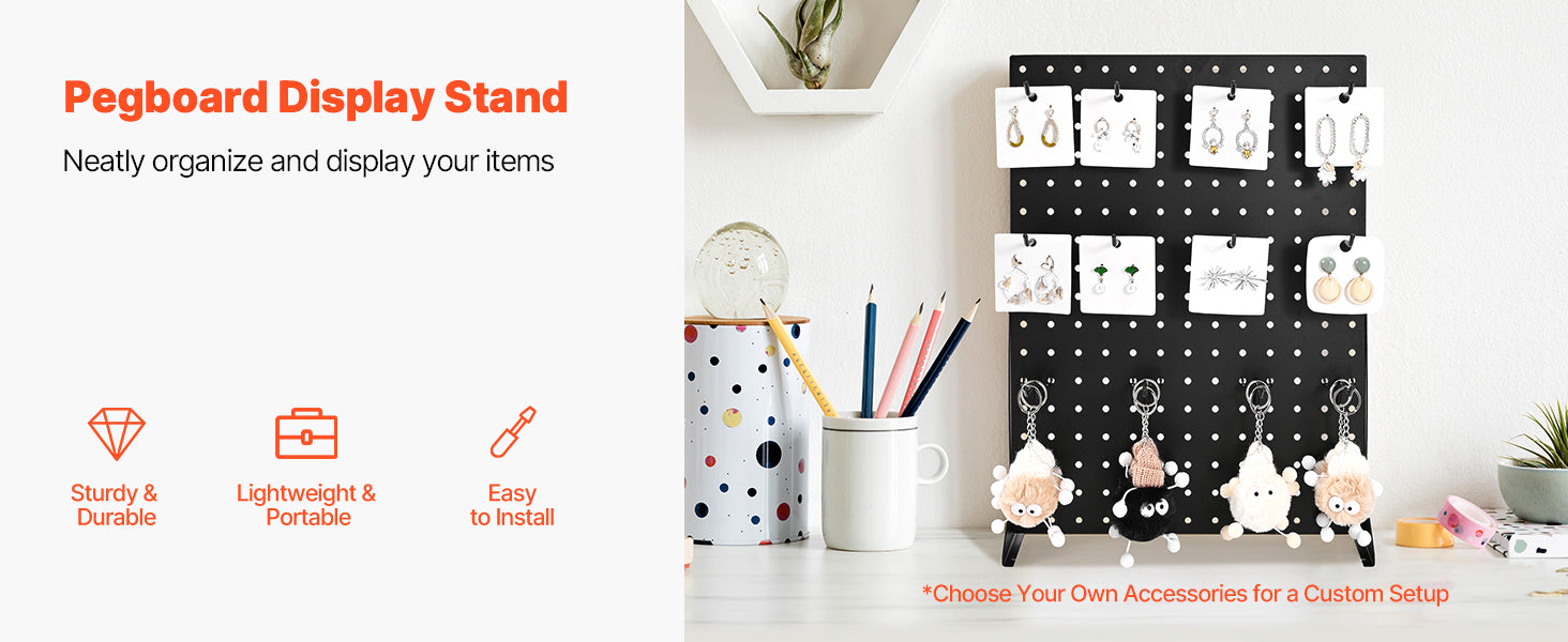 Support ROTATEUR SucceBuy - Panneau d’affichage rotatif à 4 côtés avec sélecteur en pegboard, présentoir à socles rotatifs avec 24 crochets pour magasin de bijoux et boutique de vente au détail