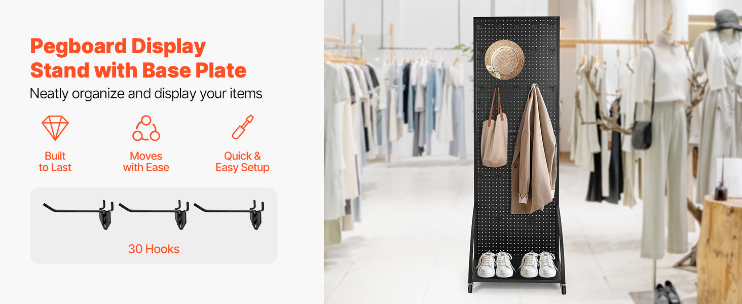 Tekerlekli ve 30 Kancalı Ayakta Çalışan Çelik Panelli Pegboard Standı