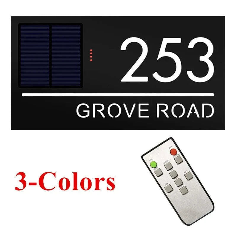 Personalized Solar LED House Number Sign for Clear Night Visibility-3-Color / 28x15cm(11x5.9in)