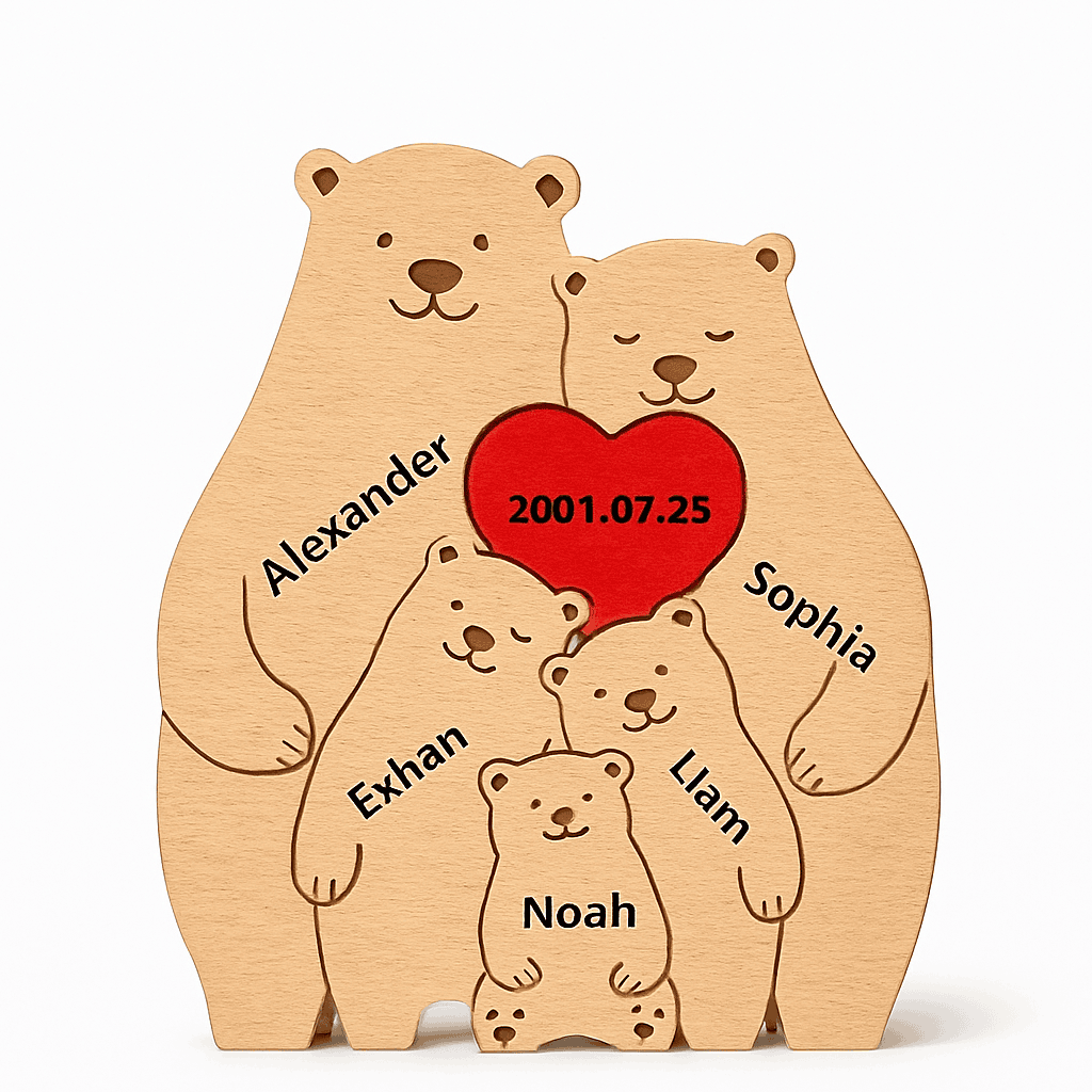 Personalized Wooden Bear Family Puzzle Custom Name Home Decor Gift-2 members / Customized