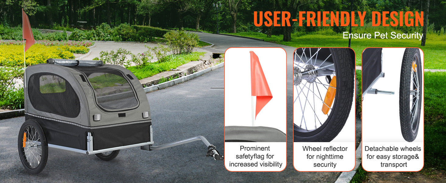 Remolque para perro SucceBuy de 88 lb, carrito de bicicleta para mascotas con ruedas, acoplador, reflectores, bandera, plegable para guardar para perros