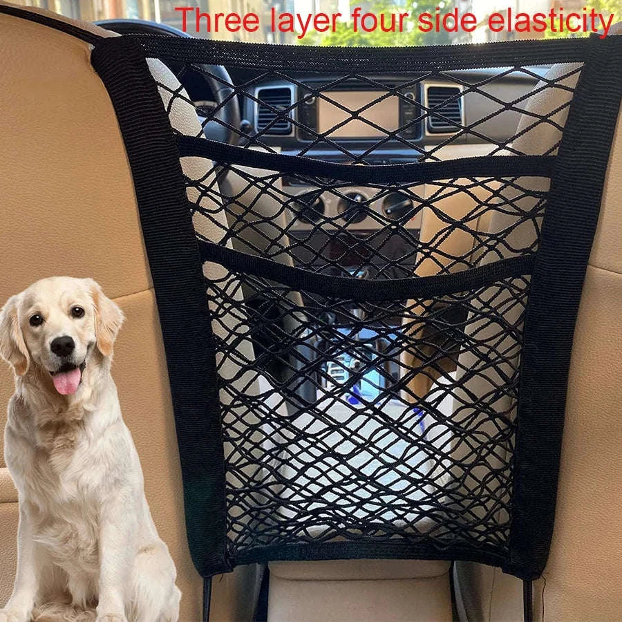 Pet Car Barrier with Safety Mesh Storage Bag-Black
