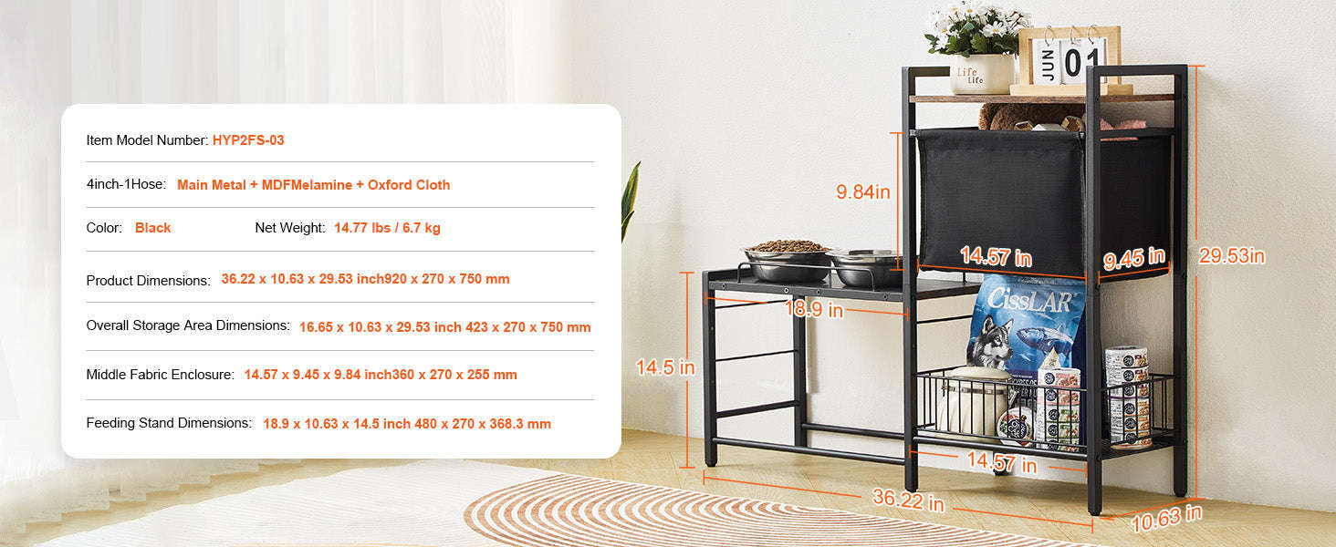 Pet Feeding Station with Storage, Elevated Dog Bowl Stand-36.22inch / United States