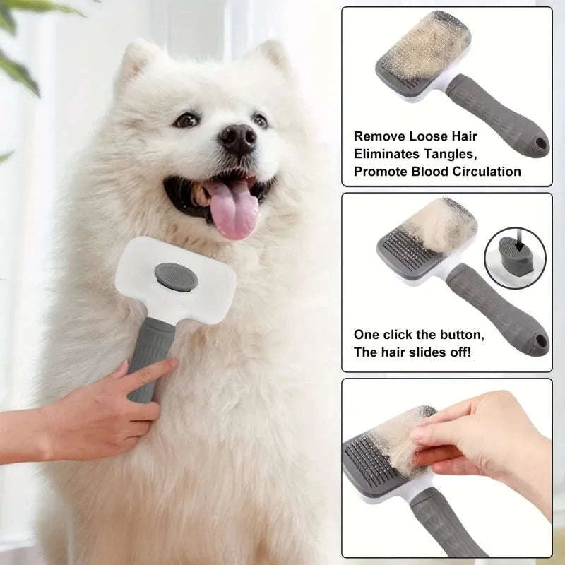 Pet Grooming Brush with One-Click Hair Removal for Dogs & Cats-United States