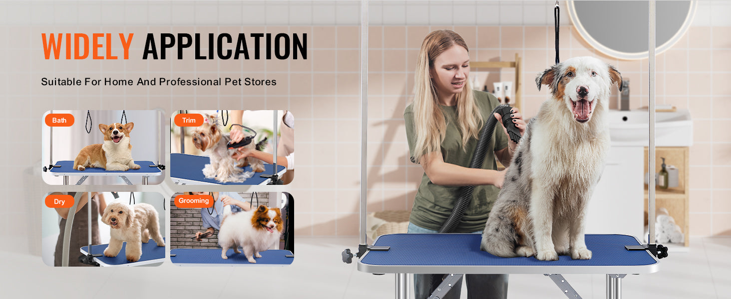 SucceBuy stół na grooming pre zvieratá s dvoma ramenami a klipom, stĺpik na psíka, skladací stojan pre stredné a malé psy s slučkou na grooming