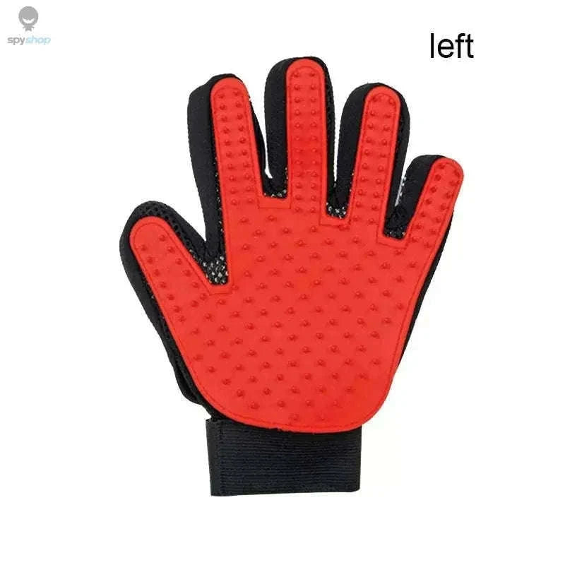 Pet Hair Glove Comb for Gentle Shedding Control-red left right