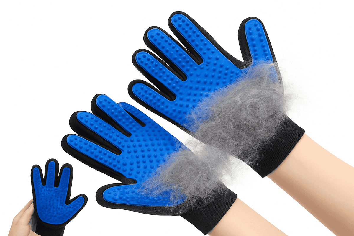 Pet Hair Glove Comb for Gentle Shedding Control-red left right