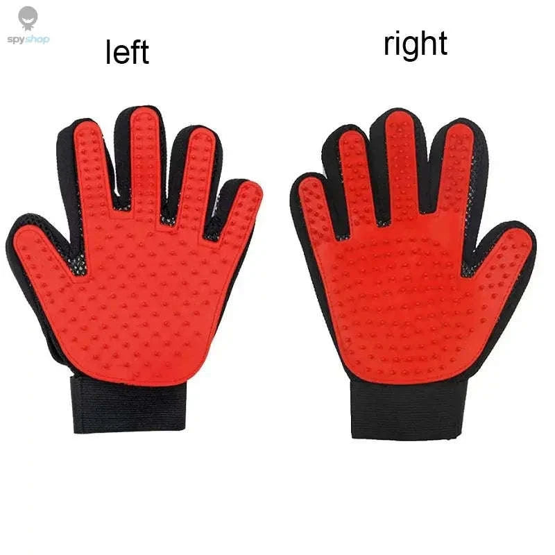 Pet Hair Glove Comb – Gentle Grooming Mitt for Easy Shedding Control-red left right