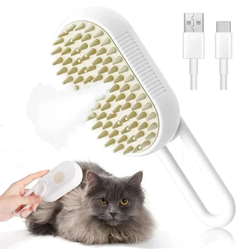 Pet Spray Hair Comb with Steam Mist Grooming Brush-White handle
