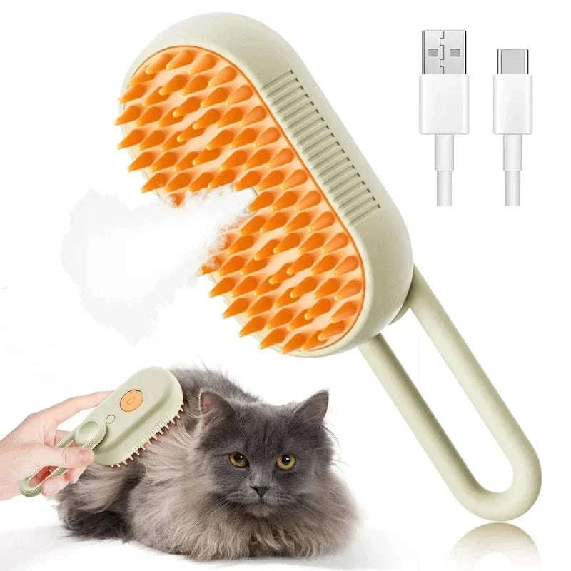 Pet Spray Hair Comb with Steam Mist Grooming Brush-White handle