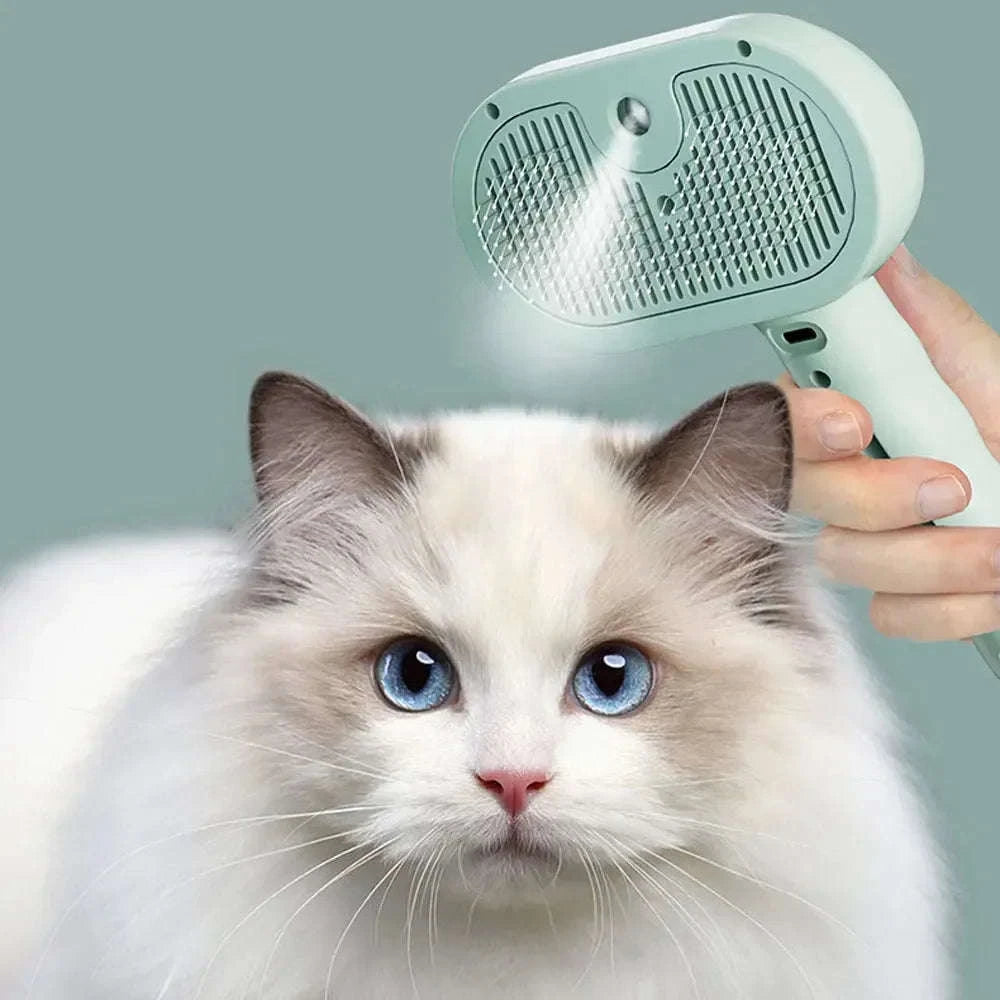 Pet Spray Hair Comb with Steam Mist Grooming Brush-White handle