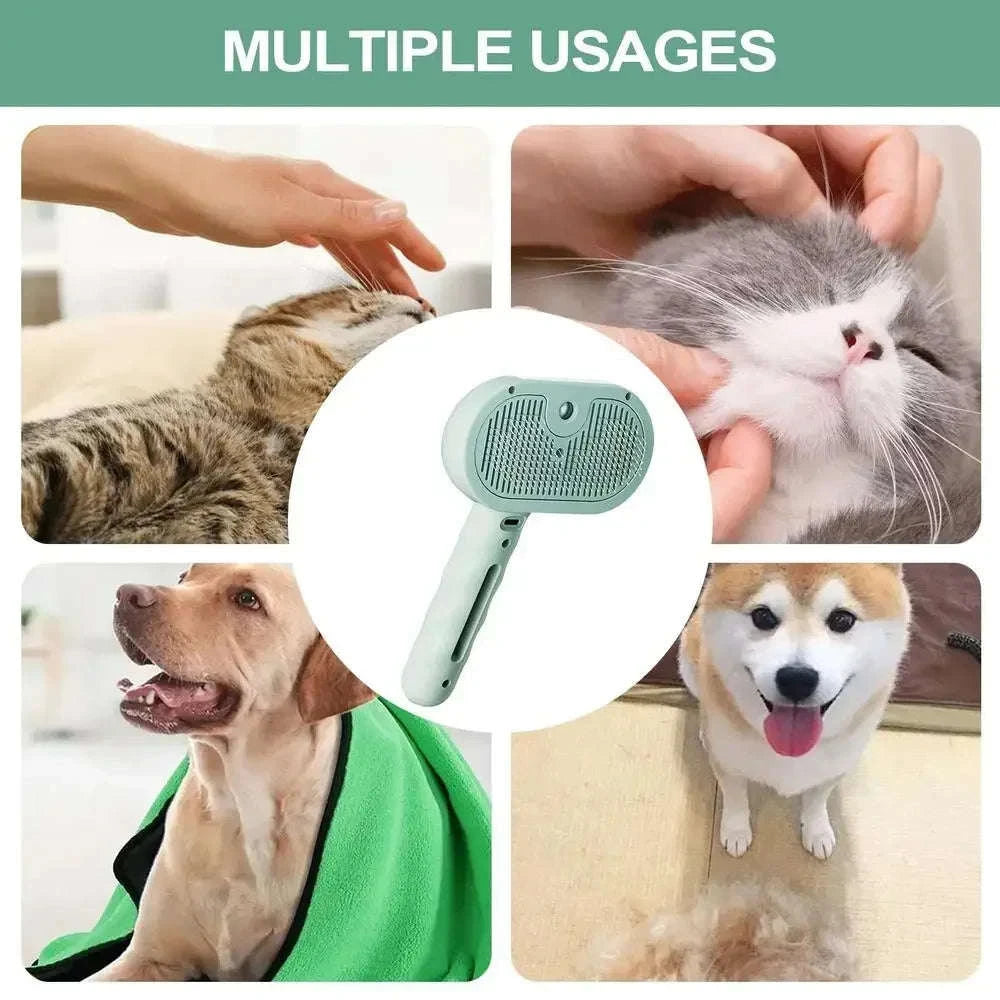 Pet Spray Hair Comb with Steam Mist Grooming Brush-White handle