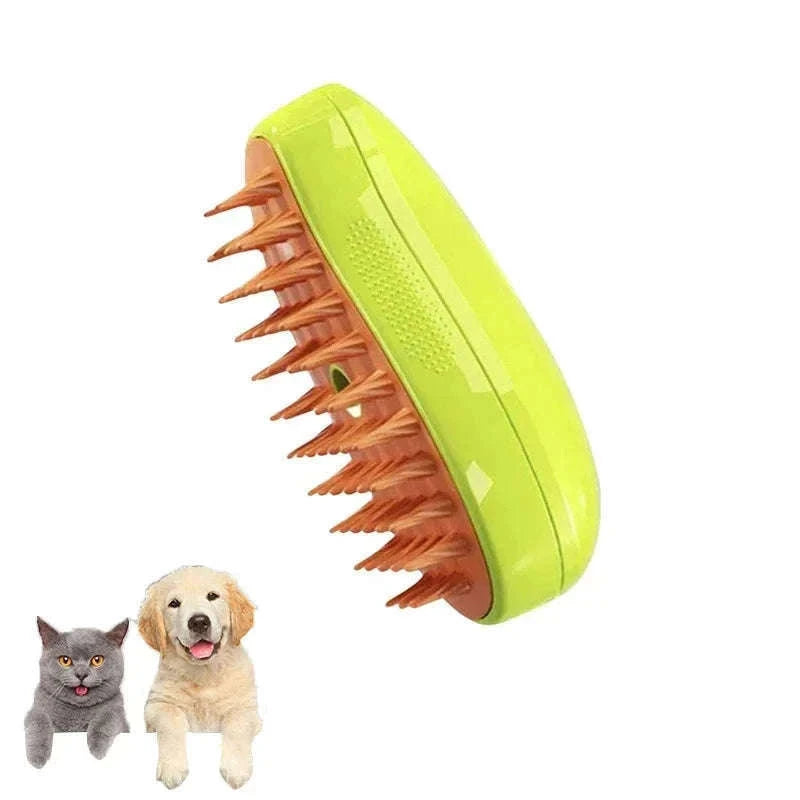 Pet Steam Brush for Softer, Cleaner Grooming at Home-Green and Yellow