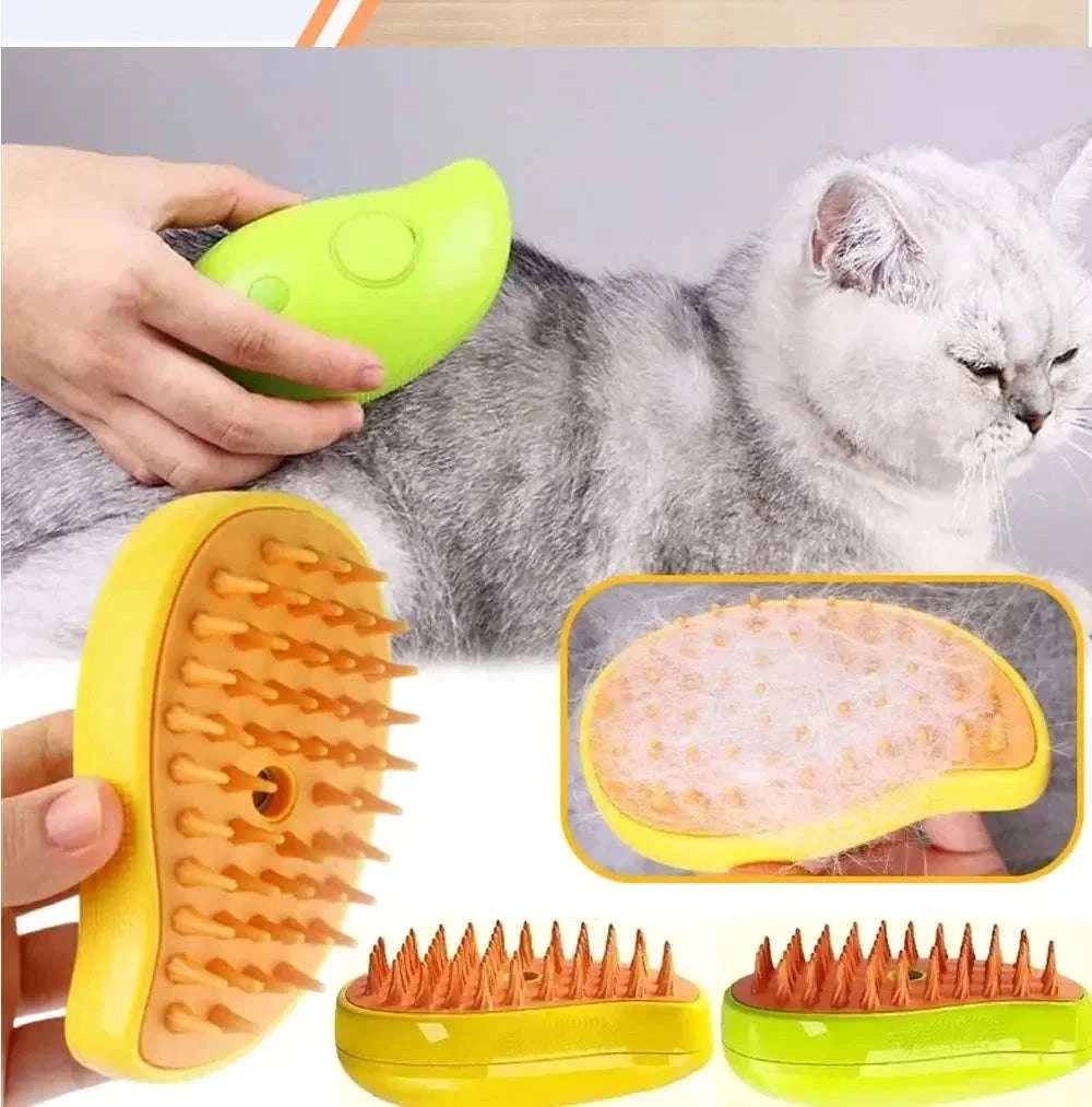 Pet Steam Brush for Softer, Cleaner Grooming at Home-Green and Yellow