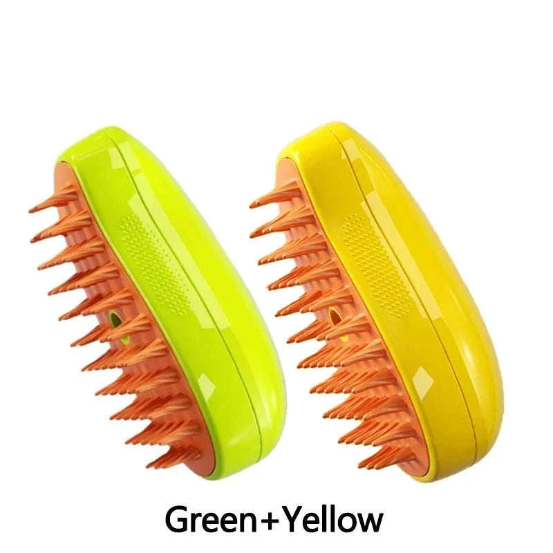 Pet Steam Brush for Softer, Cleaner Grooming at Home-Green and Yellow