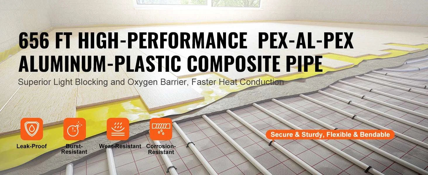 PEX-AL-PEX Radiant Floor Pipe 656ft 5/8" Heating & Plumbing Tube-656ft / spain