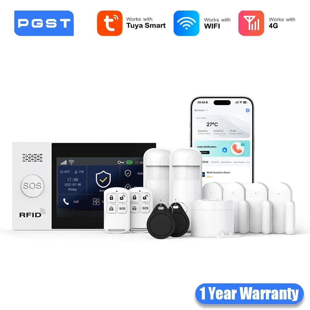 PGST WiFi 4G Tuya Smart Home Alarm System-4G WiFi Kit A / UK Plug / CHINA