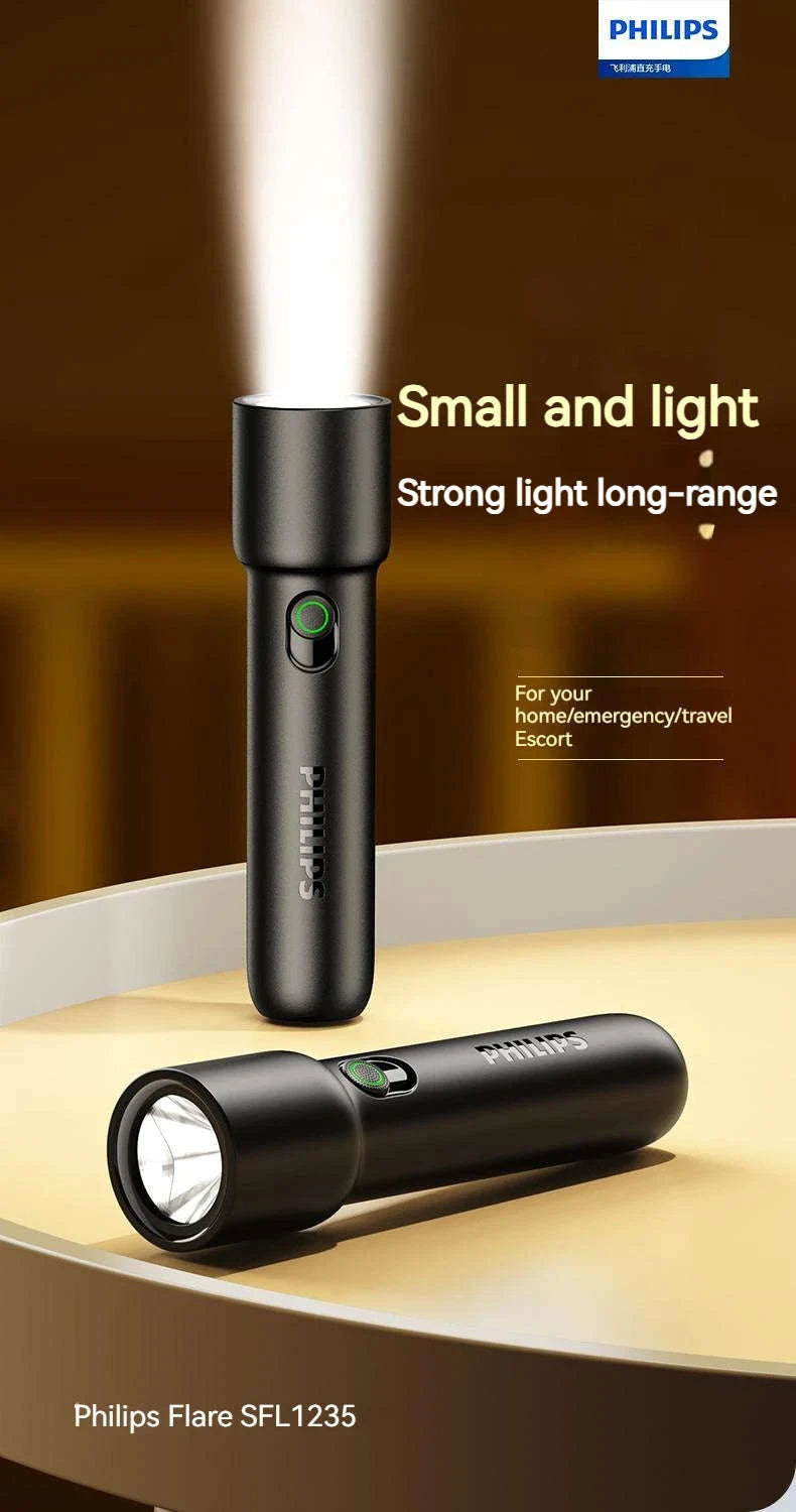 Philips EDC Portable Rechargeable LED Flashlight-BLACK / S / black|Fixed Focus|18650