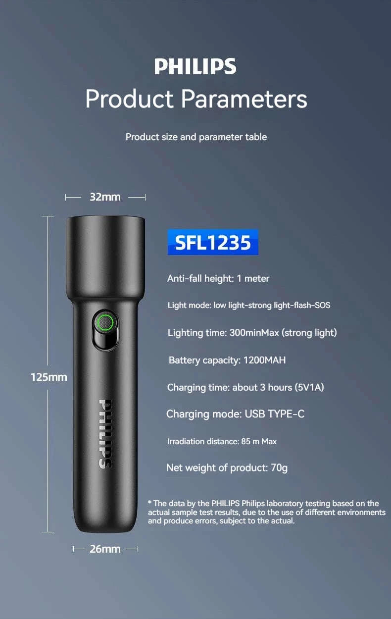 Philips EDC Portable Rechargeable LED Flashlight-BLACK / S / black|Fixed Focus|18650