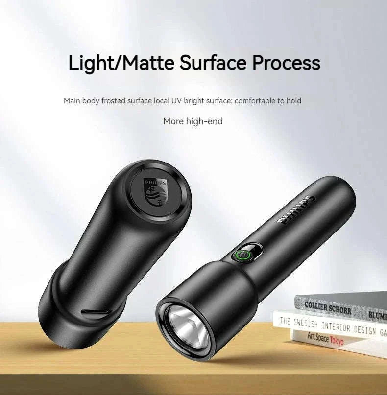 Philips EDC Rechargeable LED Flashlight for Everyday Carry-BLACK / S / black|Fixed Focus|18650