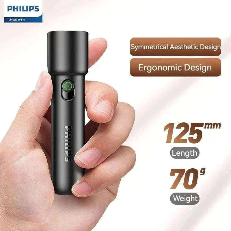 Philips EDC Rechargeable LED Flashlight for Everyday Carry-BLACK / S / black|Fixed Focus|18650