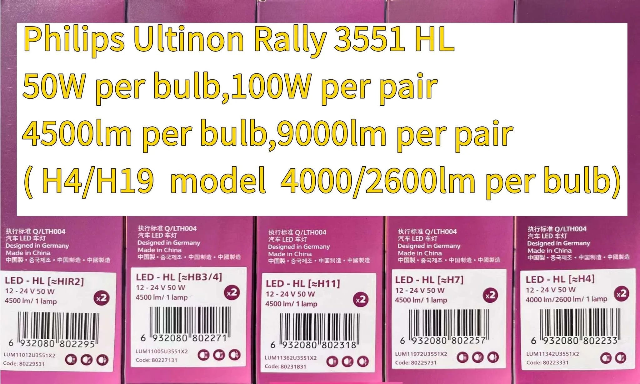 Philips Ultinon Rally 3551 LED Headlight Bulbs 6500K 50W-H18 1 pair