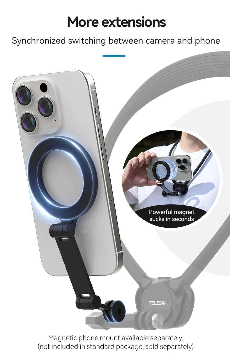 Phone Action Camera Neck Hold Mount by TELESIN-2 in 1 Phone camera