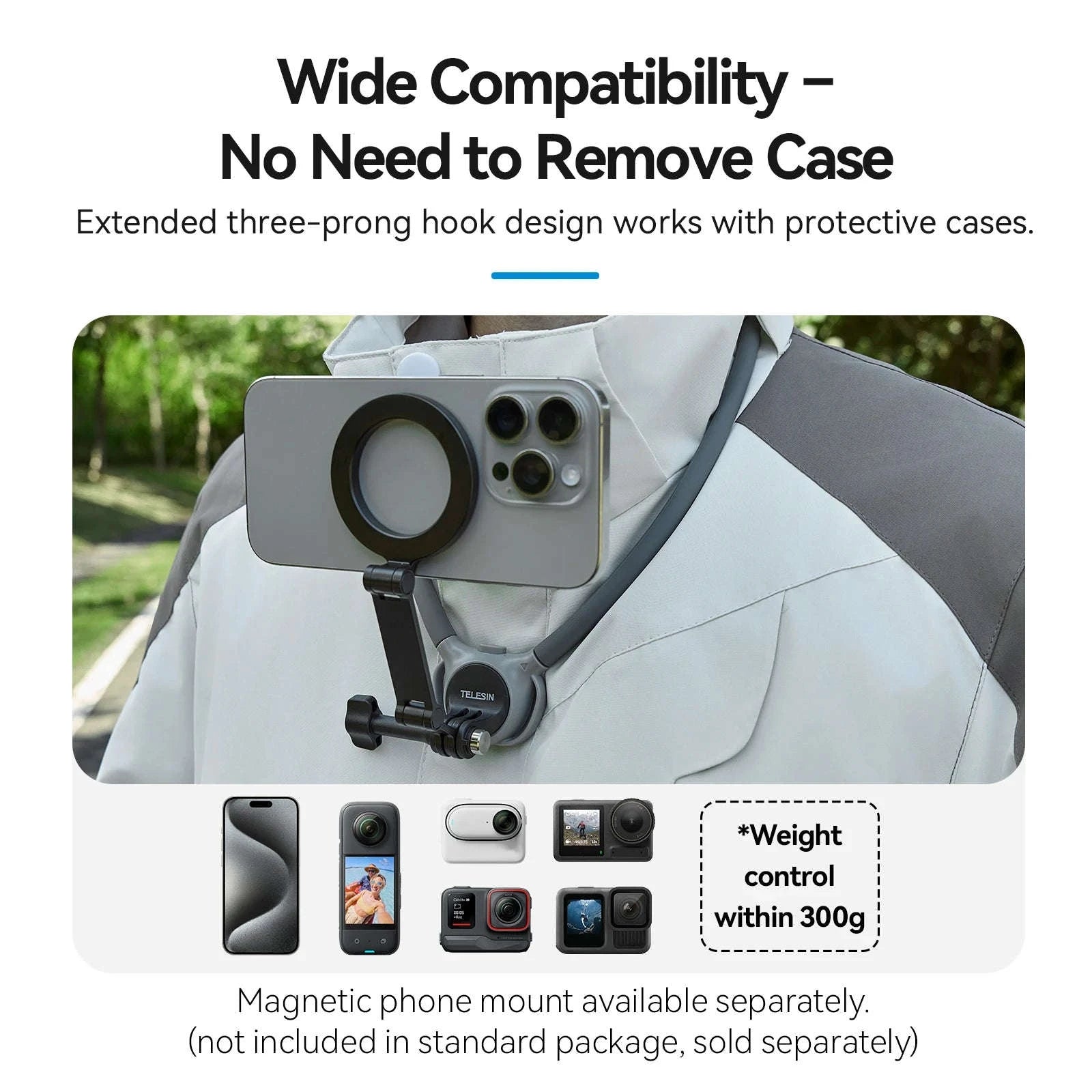 Phone Action Camera Neck Hold Mount by TELESIN-2 in 1 Phone camera