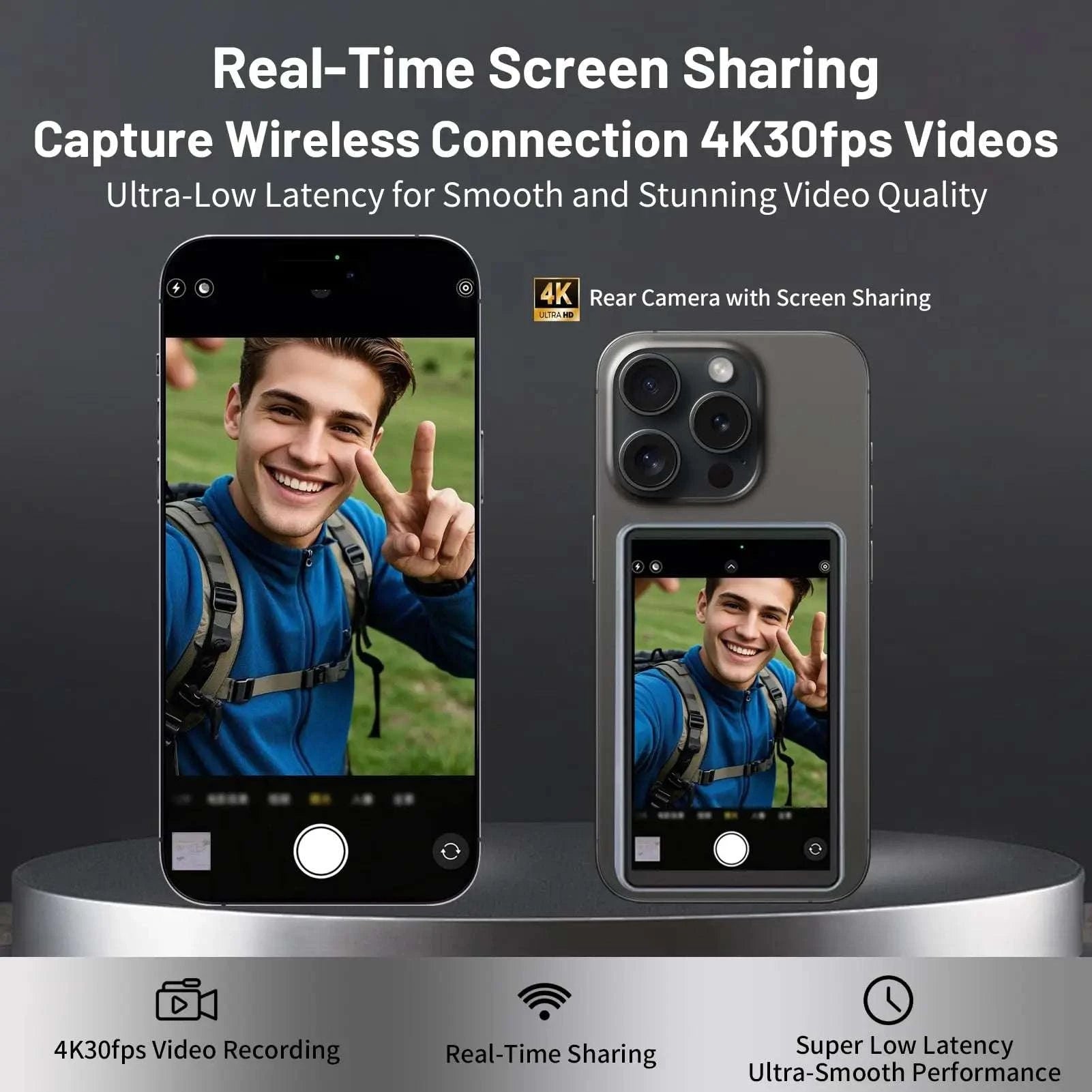 Phone Vlog Selfie Monitor Screen with Magnetic Mount & Remote-Grey
