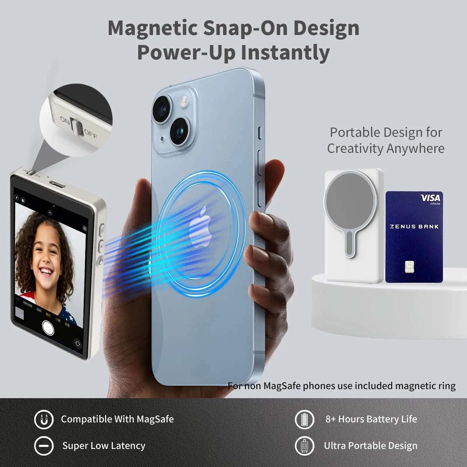 Phone Vlog Selfie Monitor Screen with Magnetic Mount & Remote-Grey