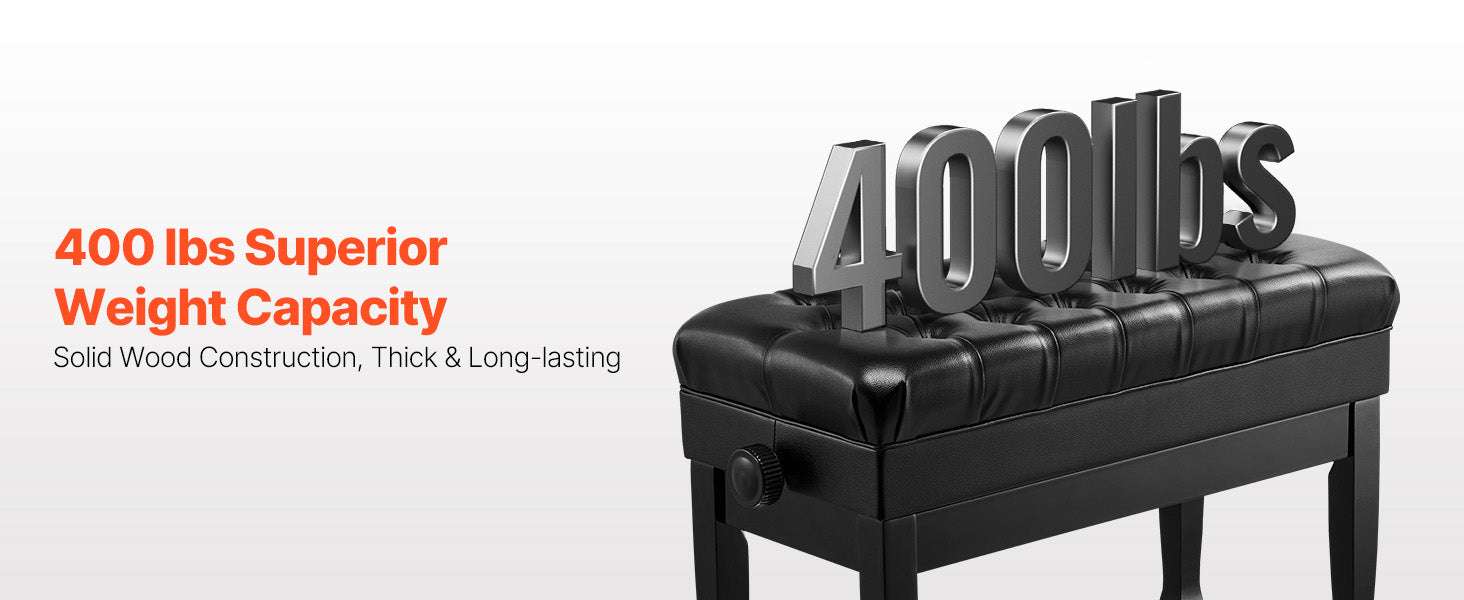 Piano Bench with Storage Cushion Seat Adjustable or Duet Options-Type A Unadjustable / United States
