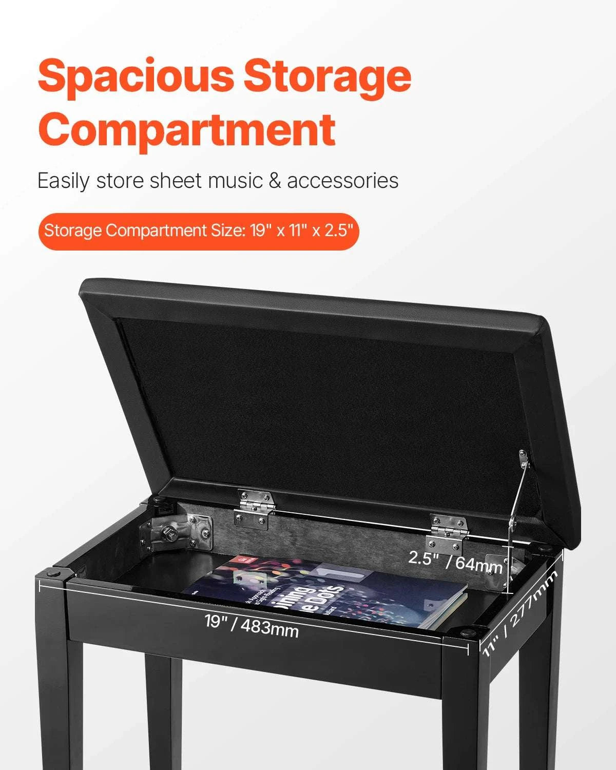 Piano Bench with Storage Cushion Seat Adjustable or Duet Options-Type A Unadjustable / United States