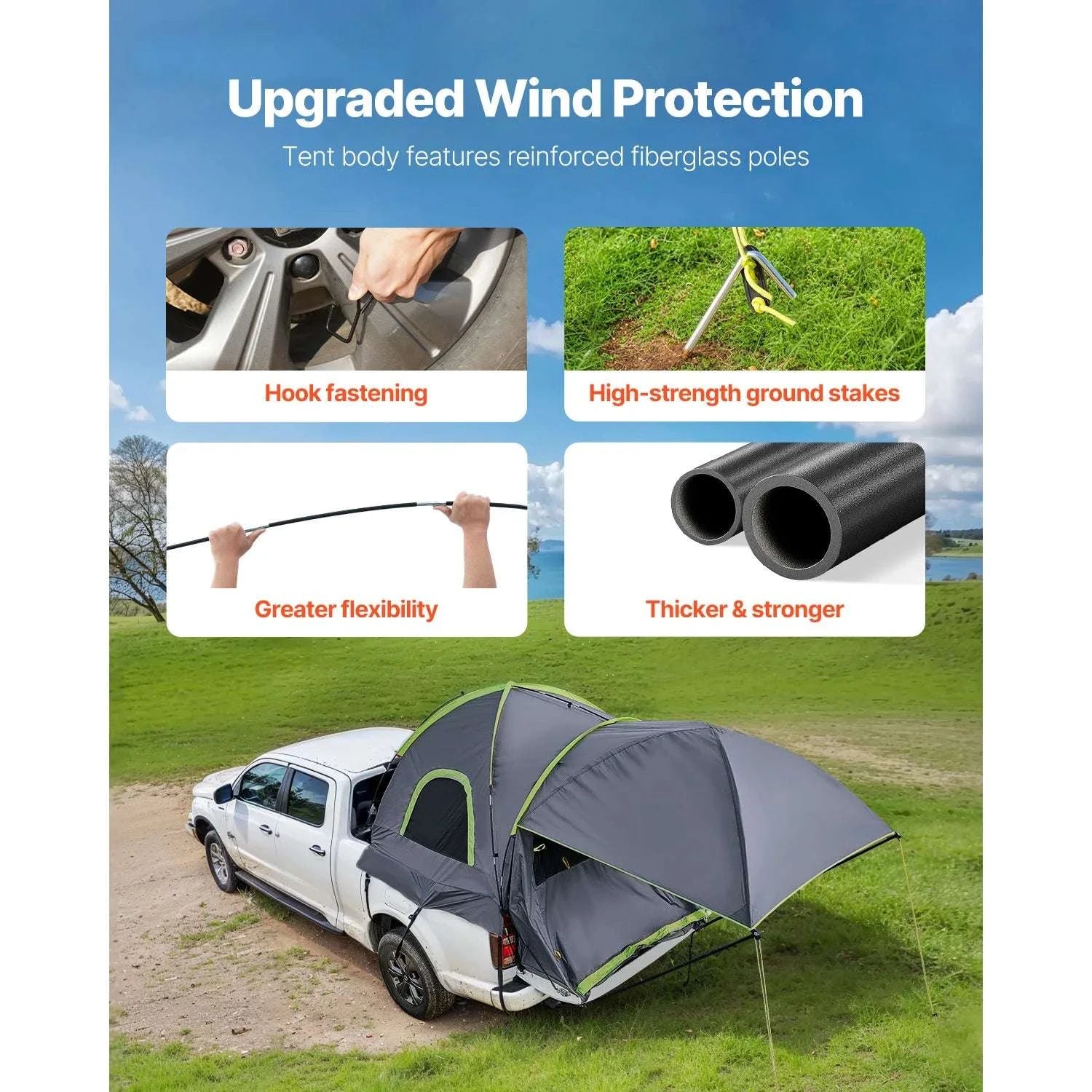 Pickup Truck Bed Tent with Awning – Waterproof 2–3 Person Camper-8.0-8.2ft / United States