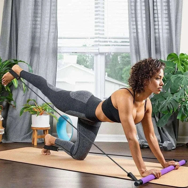 Pilates Bar with Resistance Bands for Full-Body Home Training-Black
