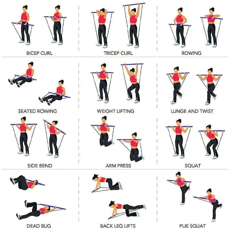 Pilates Bar with Resistance Bands for Full-Body Home Training-Black