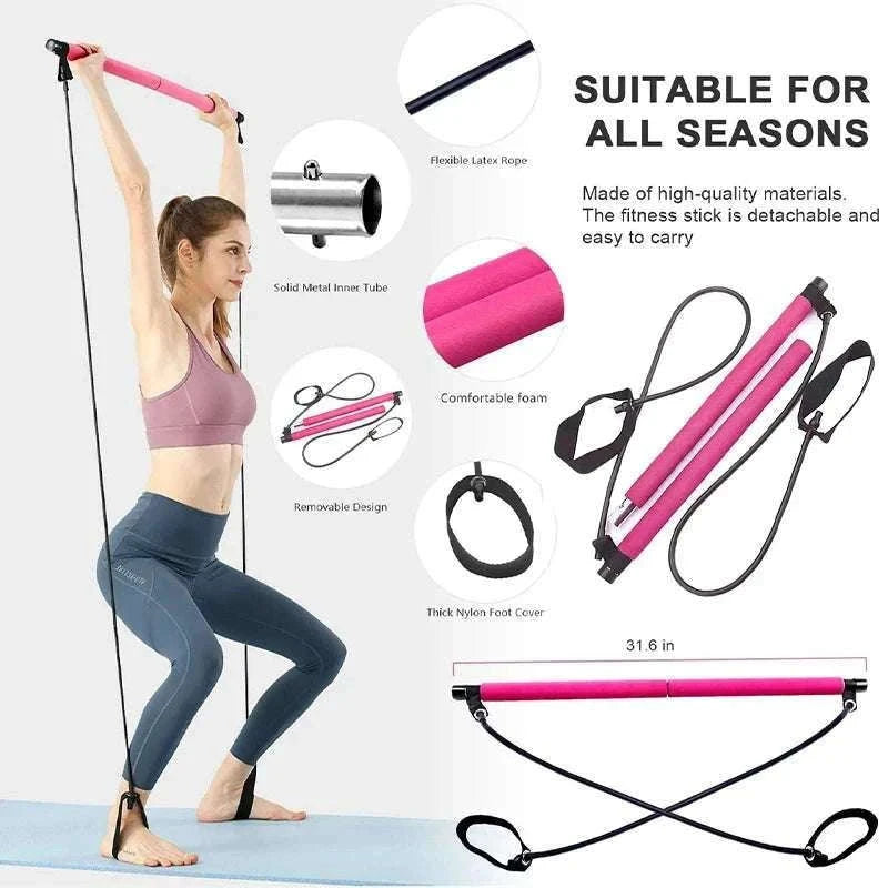 Pilates Bar with Resistance Bands for Full-Body Home Training-Black