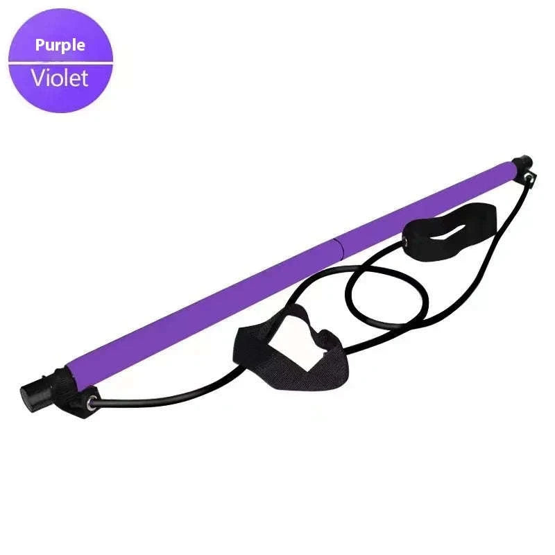 Pilates Stick with Resistance Bands for Full-Body Home Workout-blue
