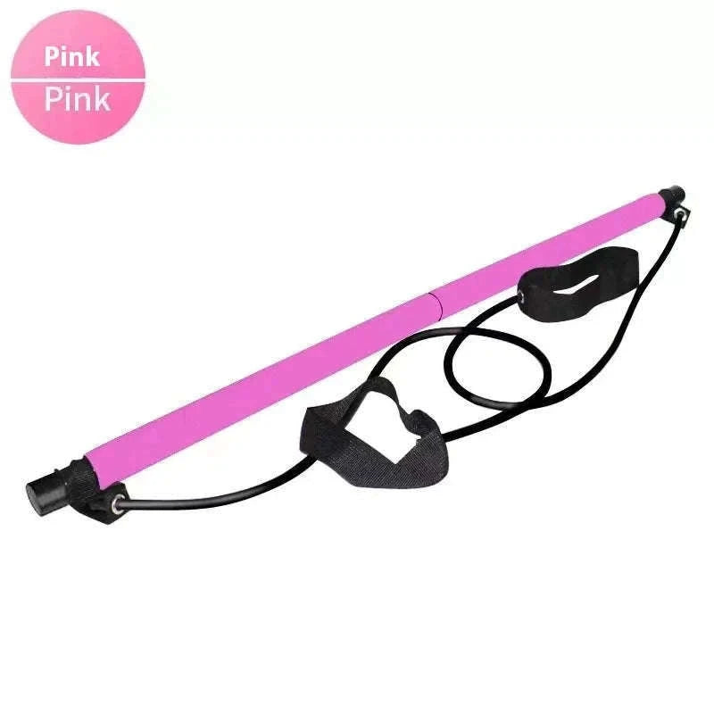 Pilates Stick with Resistance Bands for Full-Body Home Workout-blue